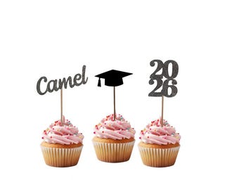 2026 Graduation cupcake toppers, Graduation cupcake toppers, Cap, class of 2026, Graduation Decoration, prom 2026, Name Cupcake toppers