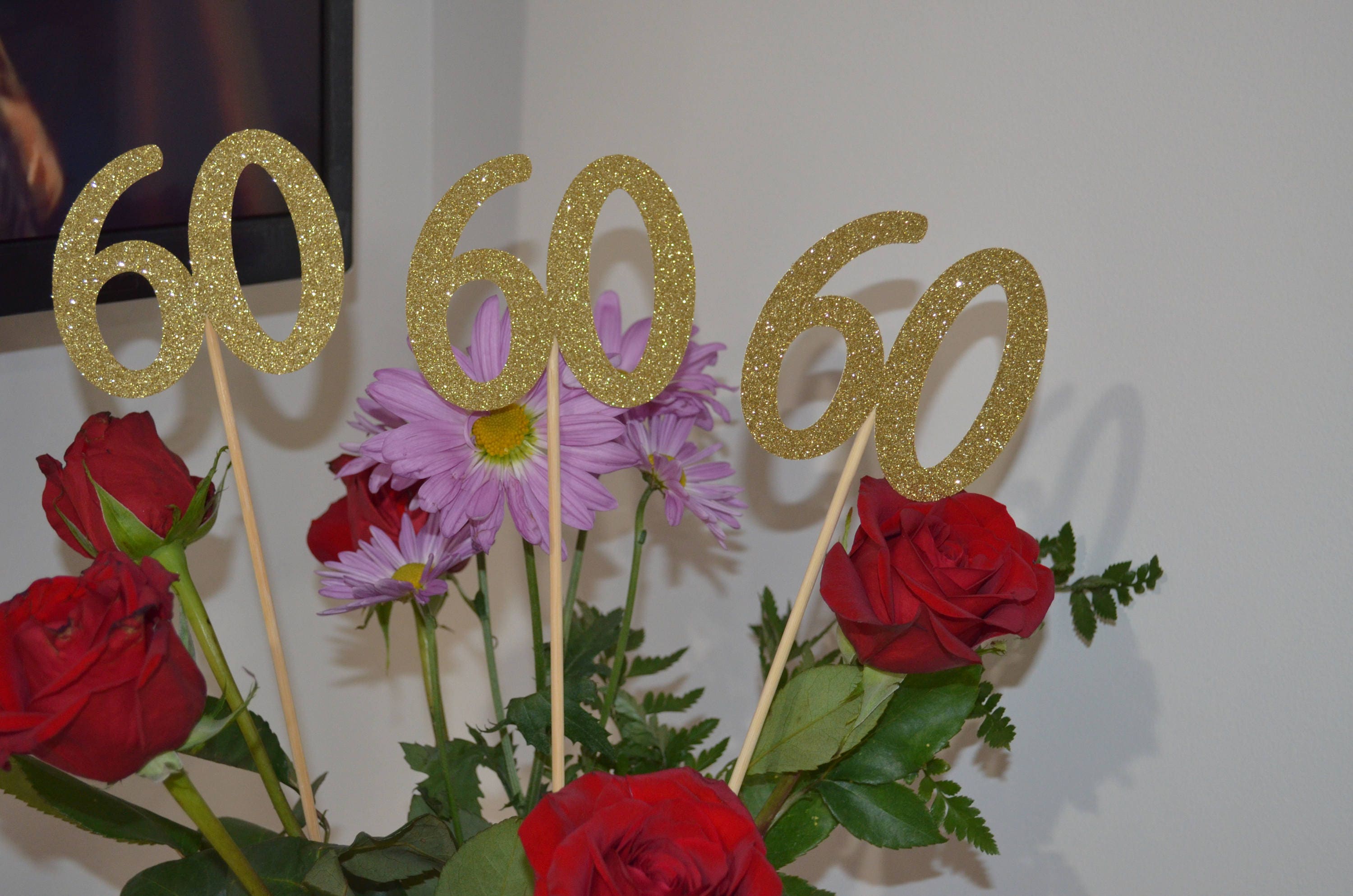 Set of 3 sticks, 60th Birthday decoration, 60th Birthday Centerpiece What Is The Color For 60th Birthday
