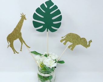 Jungle Party Safari Centerpiece. (1 set of 6 centerpiece sticks ) Safari Baby Shower Decoration. Jungle Baby Shower.