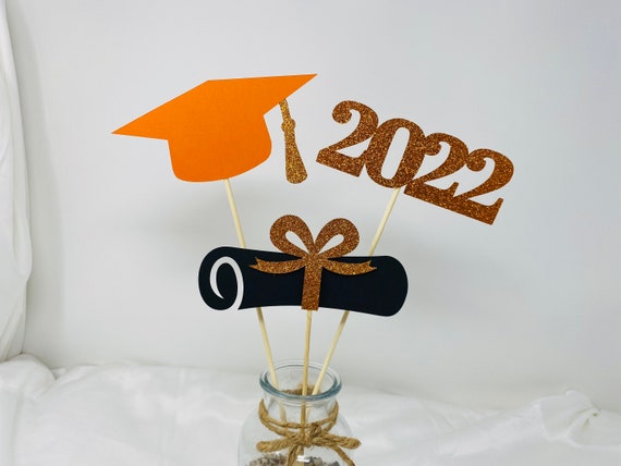 Graduation Party Decorations 2024, Orange Graduation Centerpiece Sticks,  Grad, Cap, Diploma, Class of 2024, Graduation Decoration 2024, 2024 