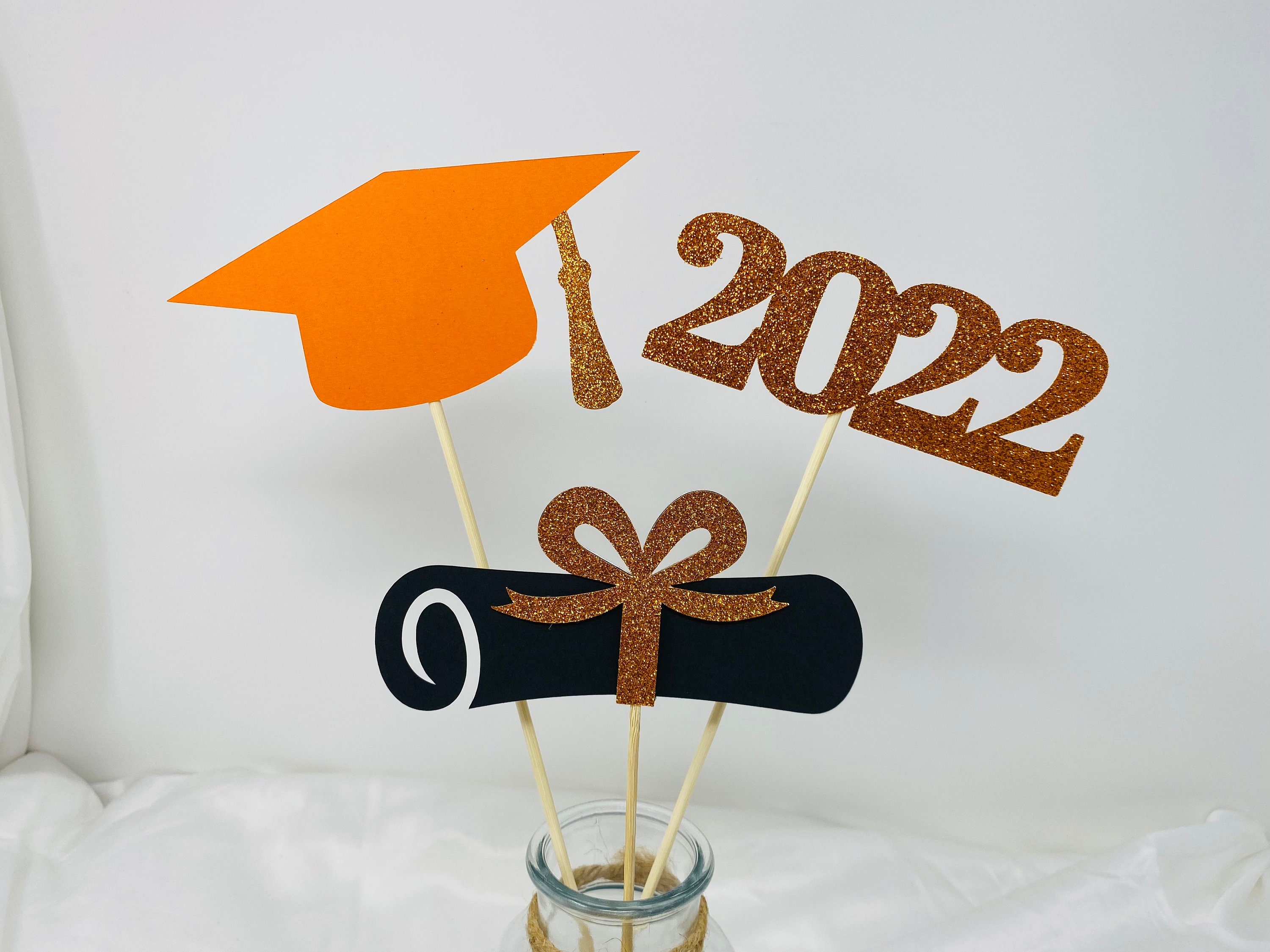 Graduation party decorations 2025, Orange Graduation Centerpiece Sticks