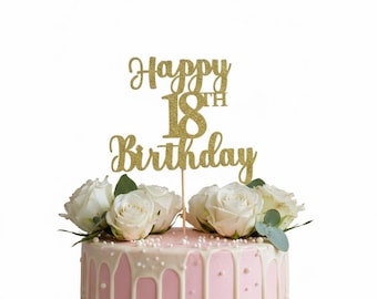 Happy 18th Birthday, Custom Glitter Birthday Cake Topper, Any Age