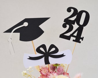 Graduation party decorations 2024, Graduation Centerpiece Sticks, Diploma, class of 2024, Graduation Decoration, prom 2024, Black, white