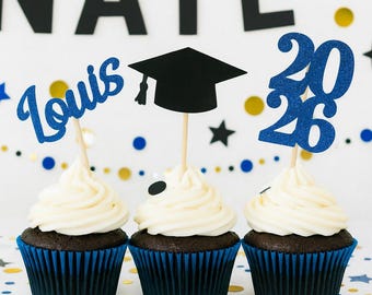 2026 Graduation cupcake toppers, Graduation cupcake toppers, Cap, class of 2026, Graduation Decoration, prom 2026, Name Cupcake toppers