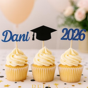 2026 Graduation cupcake toppers, Graduation cupcake toppers, Grad Cap, class of 2026, Graduation Decoration, prom 2026, Cupcake toppers 12ct