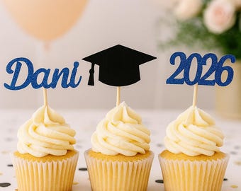 2026 Graduation cupcake toppers, Graduation cupcake toppers, Grad Cap, class of 2026, Graduation Decoration, prom 2026, Cupcake toppers 12ct