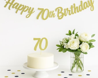 70th Birthday banner, 70 years banner, Glitter Banner, 70th Birthday decorations, Birthday banner, Happy Birthday Banner