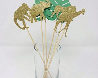 Safari Baby Shower Centerpiece Sticks, Glitter Animals, Jungle Theme (Set of 6)