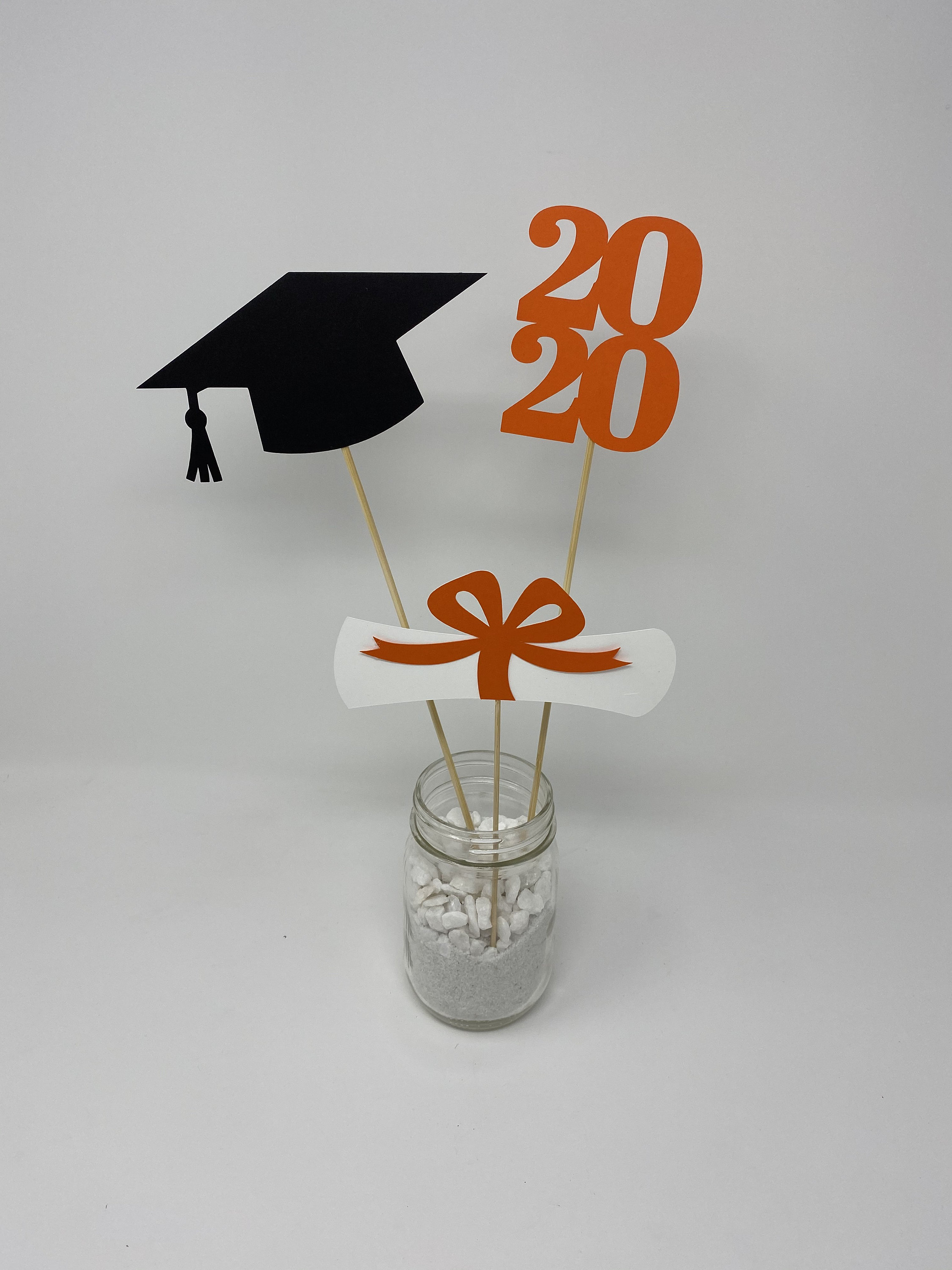 Graduation party decorations 2021, Orange Graduation Centerpiece Sticks
