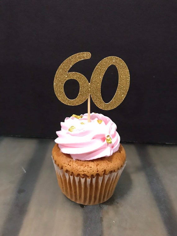 60th Birthday Cupcake Toppers 12 Ct Glitter 60th Birthday Etsy