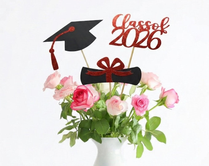 Featured listing image: Class of 2026 centerpieces, 2026 Graduation decorations, Graduation Centerpiece Sticks, Graduation party Decoration, prom 2026 picks