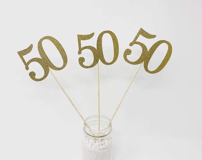 Set of 3 sticks, 50th Birthday Centerpiece Sticks, Glitter 50th Birthday Decoration, 50th Birthday Table Decorations, 50 year reunion