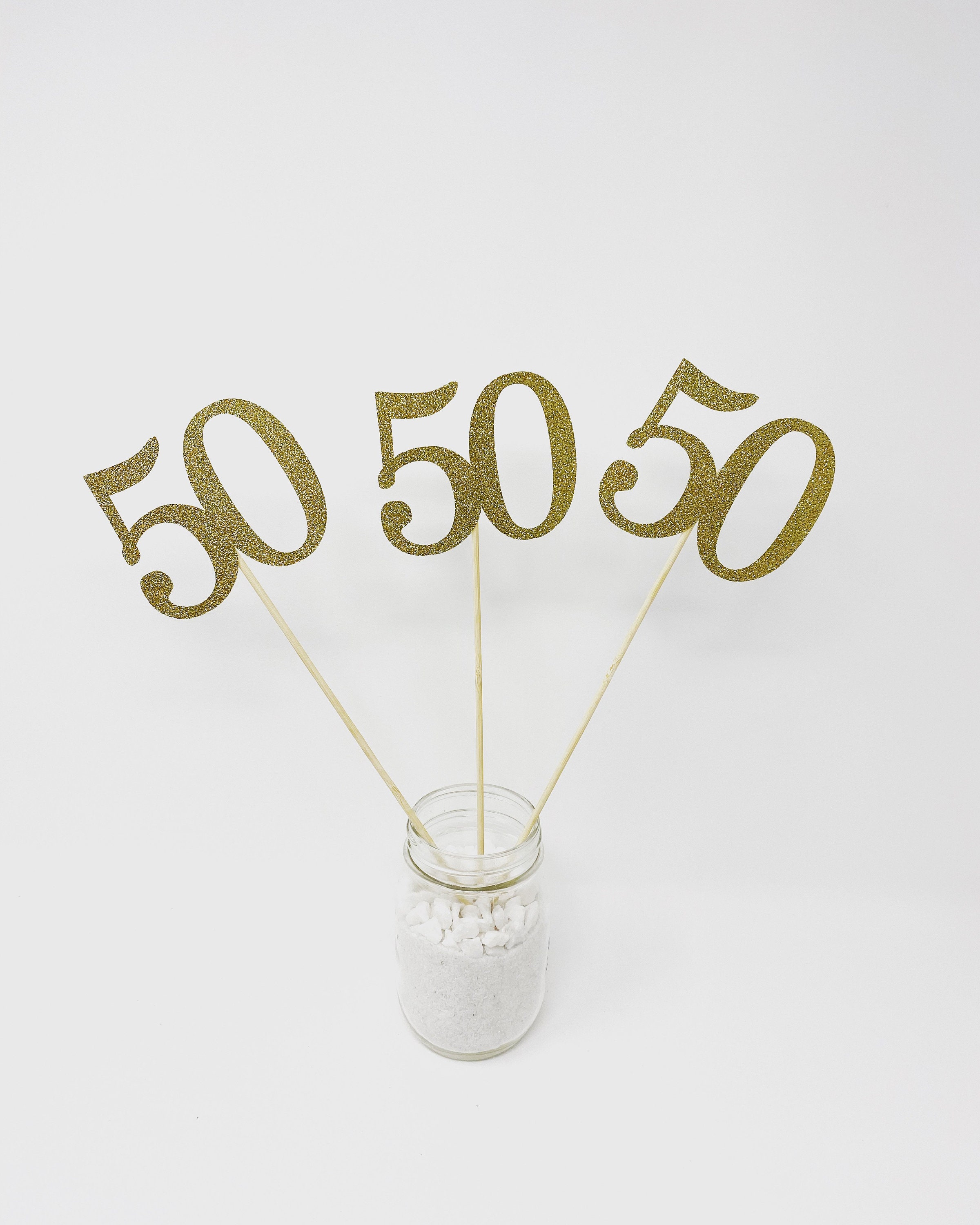 Set Of 3 Sticks 50th Birthday Centerpiece Sticks Glitter 50th