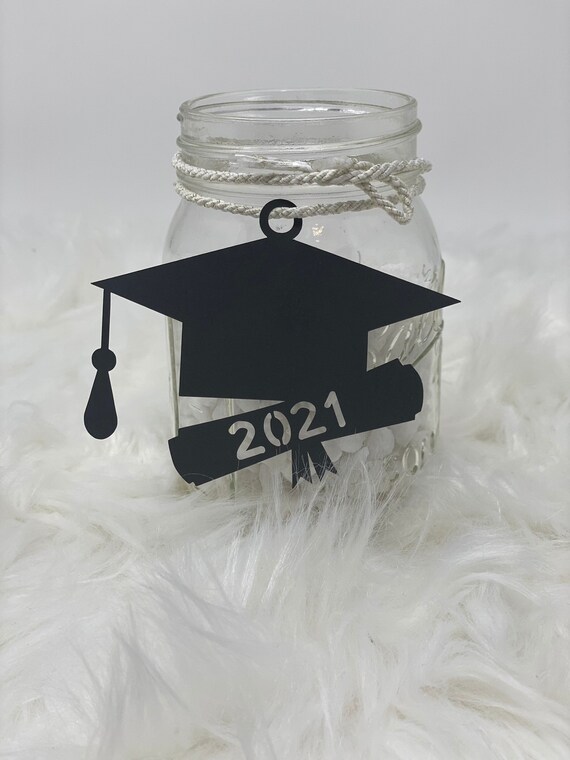 Graduation Cap Cutout Set of 3 Class of 2021 Mason Jar Tag Preschool Graduation 2021 Tags Grad Cap