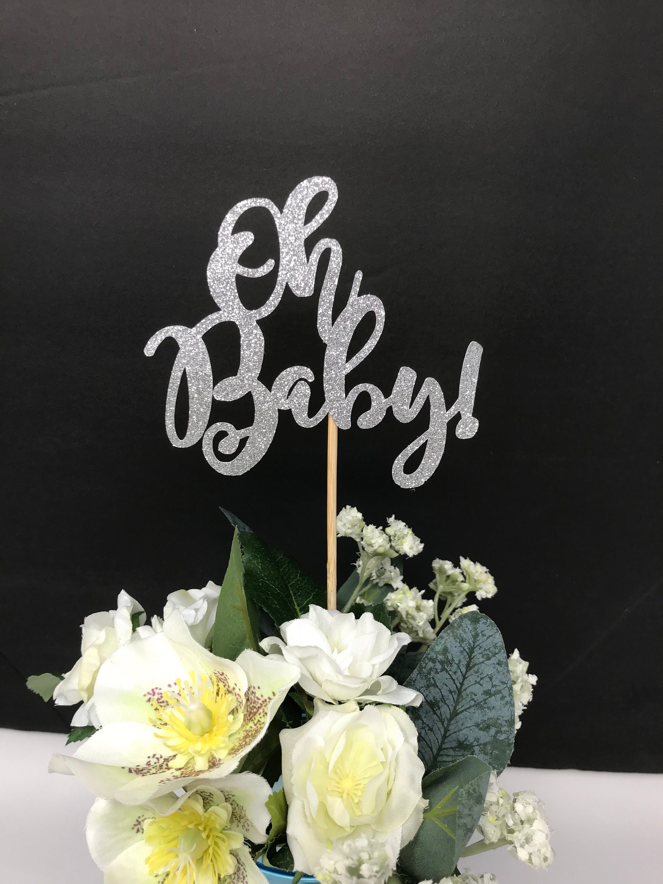 Oh Baby Centerpiece sticks, Baby Shower Glittery Topper, Topper Gender