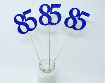 85th Birthday Decorations, 85th Birthday Centerpiece Sticks, Glitter 85, 85th Birthday, Age Centerpiece, Anniversary stick eighty five 3ct.