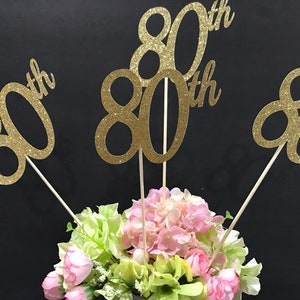 Set of 3 sticks, 80th Birthday Decorations, 80th Birthday Centerpiece Sticks, Glitter 80, 80th Birthday, Age Centerpiece, Anniversary stick