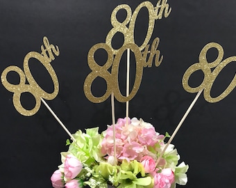 Set of 3 sticks, 80th Birthday Decorations, 80th Birthday Centerpiece Sticks, Glitter 80, 80th Birthday, Age Centerpiece, Anniversary stick