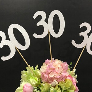 30th Birthday Centerpiece Sticks – Set Of 30 Black Glitter Number '30' Toppers For Tables & Cakes