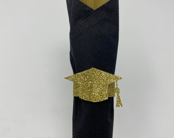 Cap Napkin Rings, Graduation party decorations 2024, Graduation Cap, glitter paper Napkin Rings, Table Decor, cap Napkin holder