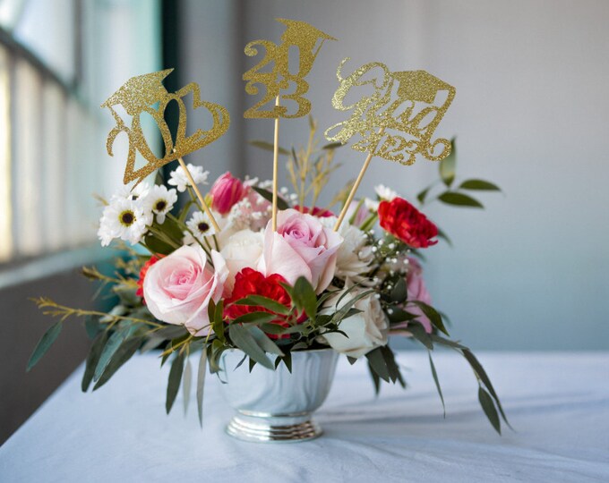 Graduation party decorations 2023, Graduation Centerpiece Sticks, Grad, Gold 2023 stick, class of 2023, Graduation Decoration, prom 2023
