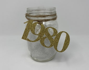 1980 Mason Jar Tags, Class Reunion 1980, Class Reunion Centerpiece, Class of 1980 Decoration, Class Anniversary, Prom, School, University