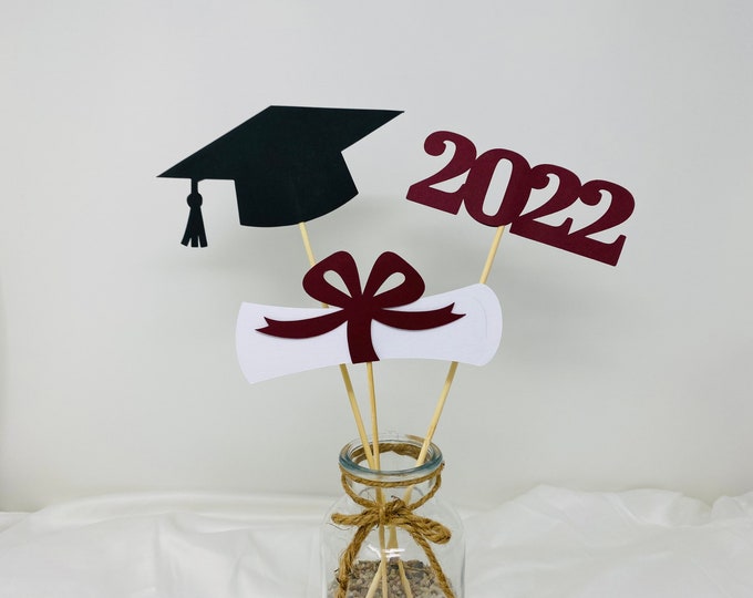Graduation party decorations 2022, Graduation Centerpiece Sticks, Grad ,Cap ,Diploma , class of 2022, graduation decorations, prom 2022