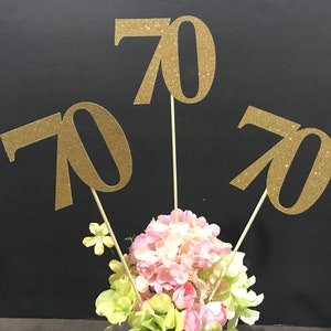 70th Birthday decoration, 70th Birthday Centerpiece Sticks, Glitter 70th Birthday Decoration, 70th Birthday Table, Age sticks, Anniversary
