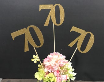 70th Birthday decoration, 70th Birthday Centerpiece Sticks, Glitter 70th Birthday Decoration, 70th Birthday Table, Age sticks, Anniversary