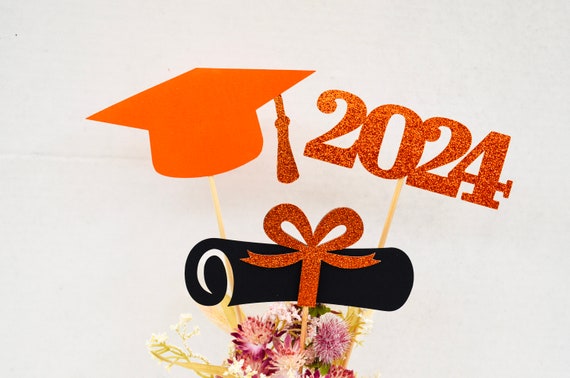 Graduation Party Decorations 2024, Orange Graduation Centerpiece Sticks,  Grad, Cap, Diploma, Class of 2024, Graduation Decoration 2024, 2024 