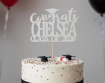 Personalized Glitter Graduation Cake Topper, Class of 2026