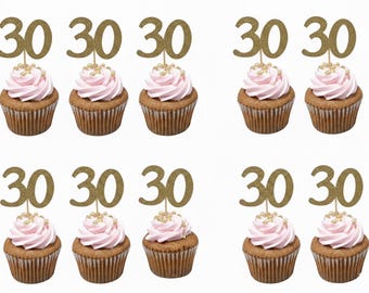 30 Birthday Cupcake Toppers, Birthday Decoration, 30th Birthday Party, Cupcake topper Glitter, 30 Anniversary