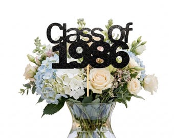 Class of 1986 40th Reunion Centerpiece Sticks | 1986 High School Reunion Table Decorations | Glitter Centerpiece Picks, Alumni Banquet Table