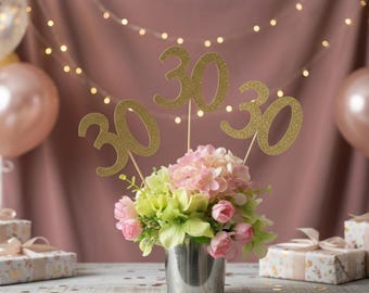 30 Centerpiece Picks, Glitter Thirty on a Stick, 30th Birthday Centerpiece Sticks, Thirty Sticks,Thirty Centerpiece Sticks, Glitter 30th 3ct