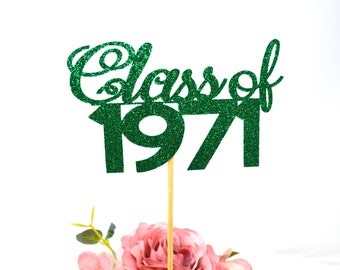 1971 Reunion Table centerpiece sticks, 55th High School Reunion Party Table, Class of 1971 Cutouts, Glitter Class Reunion cutouts, 1971