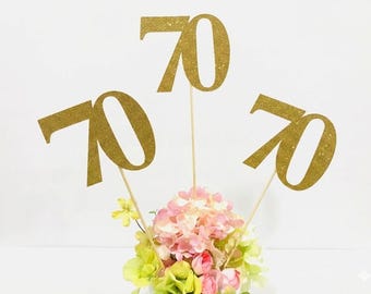 70th Birthday decoration, 70th Birthday Centerpiece Sticks, Glitter 70th Birthday Decoration, 70th Birthday Table, Age sticks, Anniversary