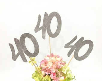40th Birthday party decorations, 40th Birthday Centerpiece Sticks, Glitter 40th Birthday Decoration, 40th Birthday Table Decorations