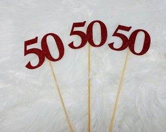 50th Birthday Centerpiece Sticks, Glitter 50th Birthday Decoration, 50th Birthday Table Decorations, Age Cutouts