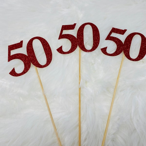 50th Birthday Centerpiece Sticks, Glitter 50th Birthday Decoration, 50th Birthday Table Decorations, Age Cutouts