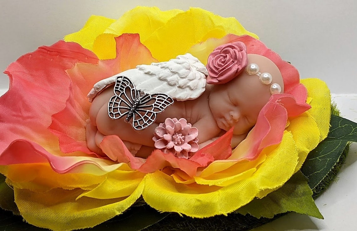 Sunburst Flower sleeping angel baby for pregnancy loss | Etsy