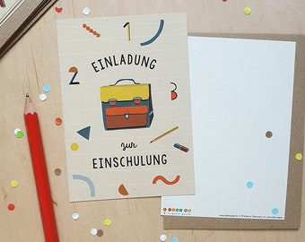 Einladungskarte Einschulung SCHULRANZEN + Umschlag