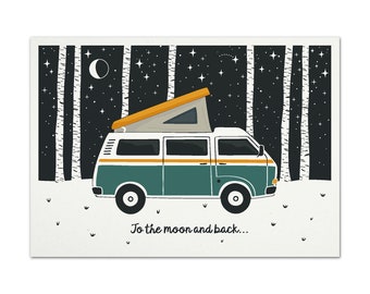 Postkarte CAMPER 'To the moon and back...'