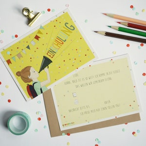 Carton d'invitation pour la scolarisation FILLE + 1 enveloppe
