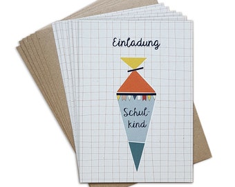 Set of 6 invitation cards for school enrollment SCHULTÜTE | + 6 envelopes