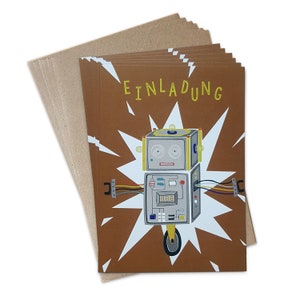 Set van 6 verjaardagsuitnodigingskaarten ROBOTS | + 6 enveloppen