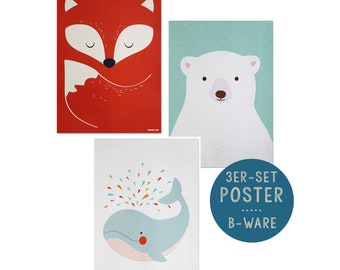 Set of 3 posters FOX POLAR BEAR WHALE | > B-stock