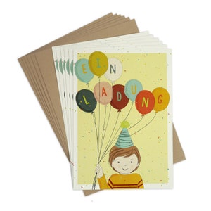 Set de 6 tarjetas de invitación de cumpleaños GLOBOS | + 6 sobres