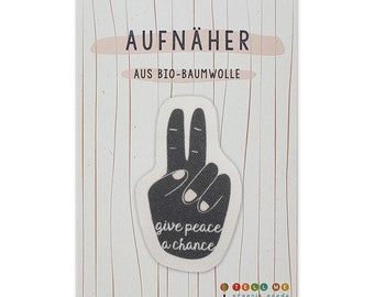 Aufnäher FRIEDENSZEICHEN 'give peace a chance' Bio 8,5 cm x 5 cm