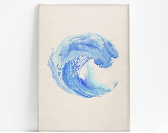 Wave poster vintage prints Abstract blue printable wall art Housewarming gift INSTANT DOWNLOAD