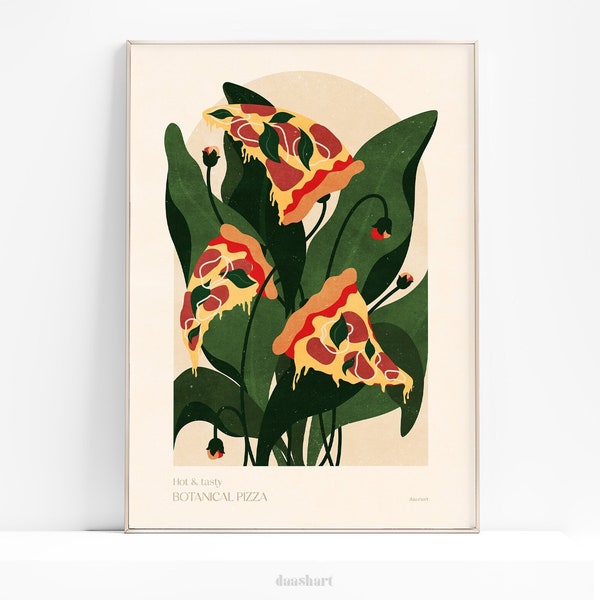 Modern kitchen art Botanical vintage pizza poster Printable wall art INSTANT DOWNLOAD